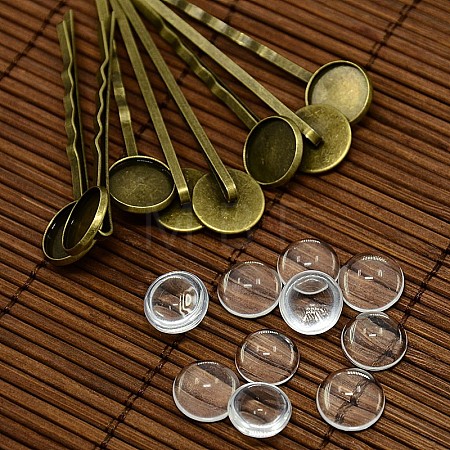 12mm Transparent Clear Domed Glass Cabochon Cover for Iron Hair Bobby Pin DIY Making DIY-X0071-NF-1