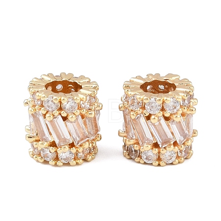 Column Brass Micro Pave Clear Cubic Zirconia European Beads KK-C142-09LG-1