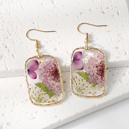 Resin & Dried Flower Rectangle Dangle Earrings FS-WG21EF9-05-1