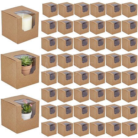 Cube Paper Cupcake Storage Boxes with Visible Window LS-BAKE-WH0002-002A-1