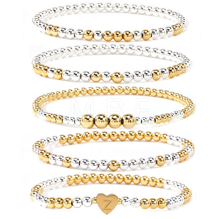 5Pcs Brass Beads Stretch Bracelets for Women CW0227-7-1