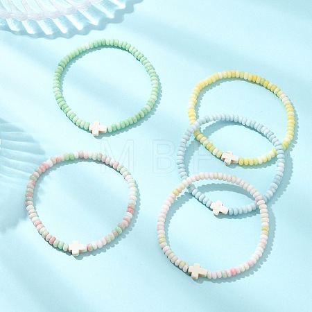 Dyed Glass Imitation Jade Beads Stretch Bracelets BJEW-JB13840-1