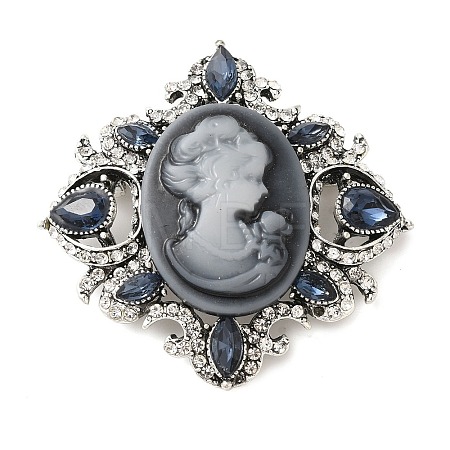 Retro Alloy Rhinestone Rhombus Brooch JEWB-B022-01AS-02-1