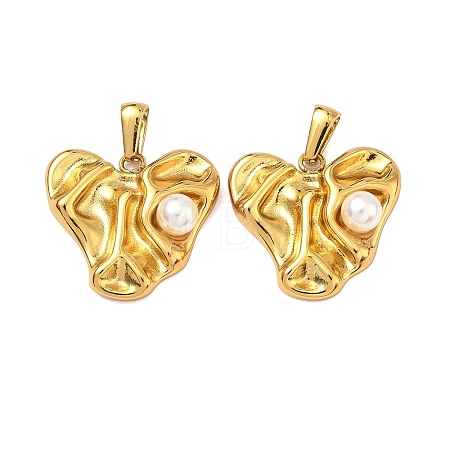 Textured 304 Stainless Steel & ABS Plastic Imitation Pearl Pendants STAS-C172-01B-G-1