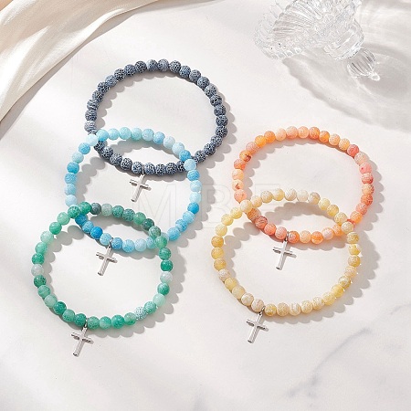 Cross 201 Stainless Steel Charm Bracelets BJEW-JB13251-1