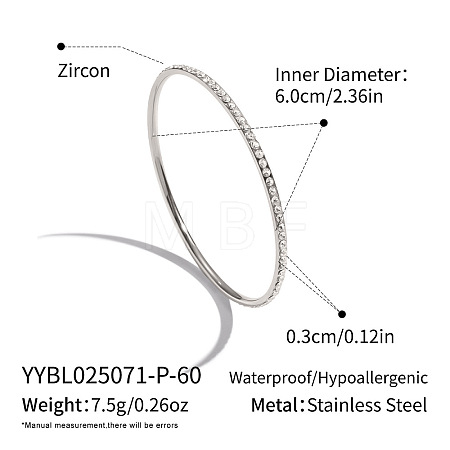 304 Stainless Steel Rhinestone Plain Bangles for Women AF6999-3-1