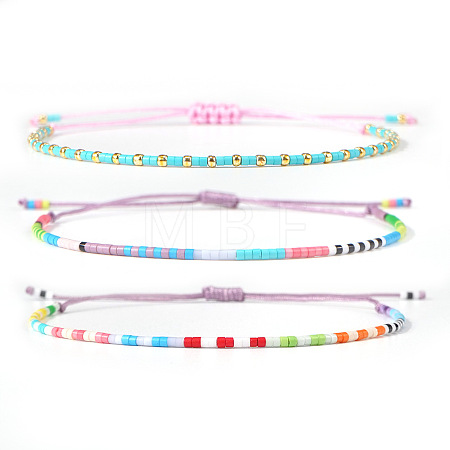 3Pcs Summer Glass Seed Bead Braided Bead Bracelets LO6994-3-1