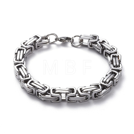 Tarnish Resistant Unisex 201 Stainless Steel Byzantine Chain Bracelets BJEW-L637-34D-P-1