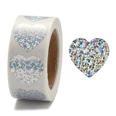 Heart Shaped Laser Stickers Roll X-DIY-K027-G01-1