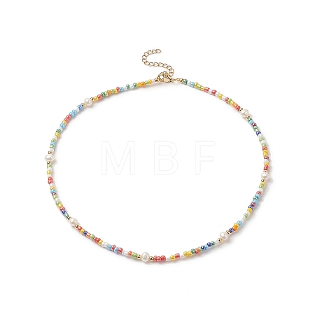 Natural Pearl & Glass Beaded Necklace for Women NJEW-JN04241-1
