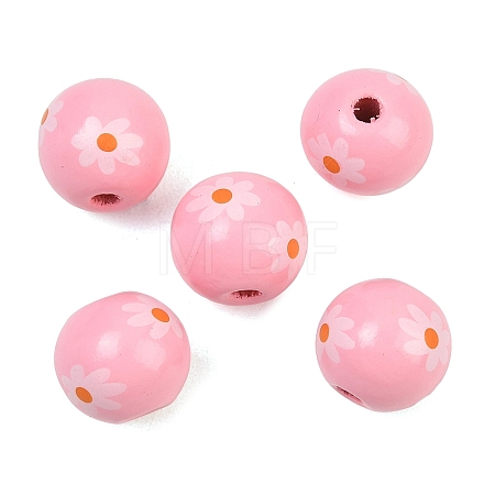 Printed Wood European Beads WOOD-G029-07E-1