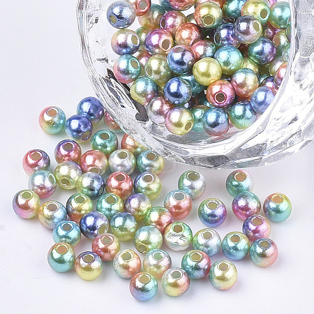 Rainbow ABS Plastic Imitation Pearl Beads X1-OACR-Q174-10mm-07-1