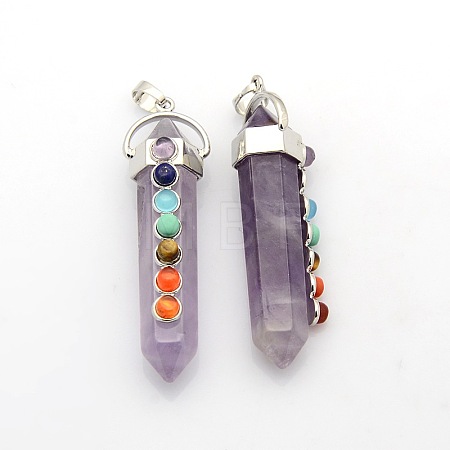 Yoga Chakra Jewelry Platinum Plated Brass Gemstone Double Terminated Pointed Big Pendants G-P053-19F-1