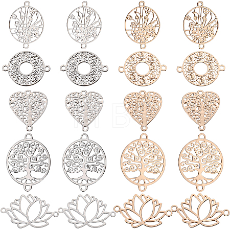 80Pcs 10 Styles Rack Plating Brass Filigree Connector Charms KKC-SC0001-04-1