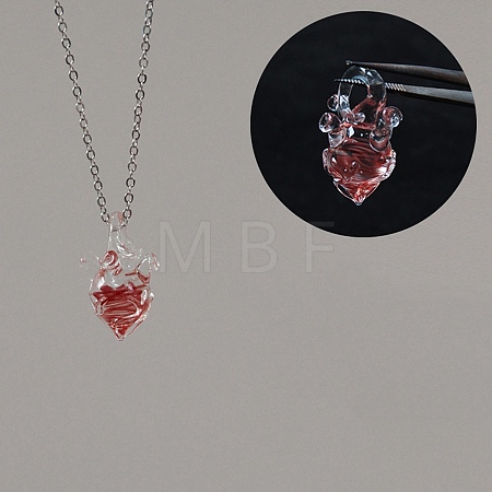 Ocean Handmade Lampwork Heart Pendant 201 Stainless Steel Cable Chain Necklaces WG9777A-01-1