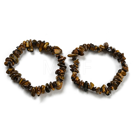 Natural Tiger Eye Chip Beaded Stretch Bracelet G-H294-01B-01-1