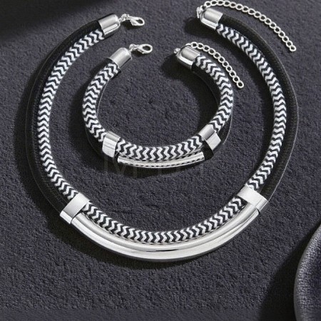 Alloy Polyester Black White Necklace & Bracelet Set FS-WG59022-02-1