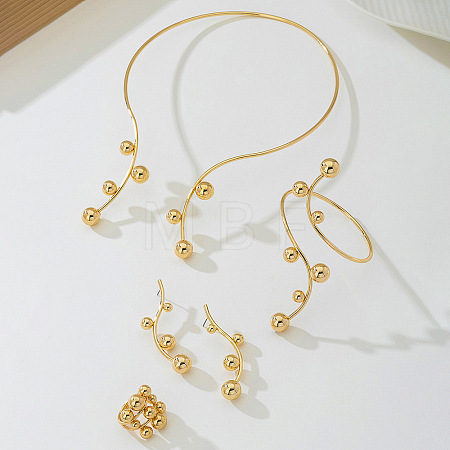 Iron Round Beaded Collar & Stud Earrings & Cuff Bangles & Rings Sets FS-WG833C7-01-1