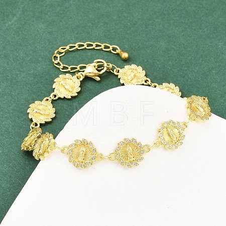 Virgin Mary Theme Brass Micro Pave Clear Cubic Zirconia Link Chain Bracelets for Women BJEW-A090-08B-G-1
