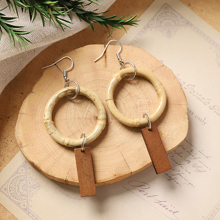 Bohemian Wood & Rattan Wood Woven Dangle Earrings WG21945-02-1