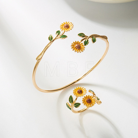 Sunflower Brass Enamel Cuff Bangles & Rings Sets for Women WGC9600-05-1