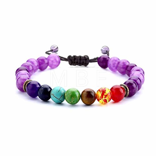 Chakra Theme Natural & Synthetic Mixed Stones Braided Bracelets QD1254-6-1