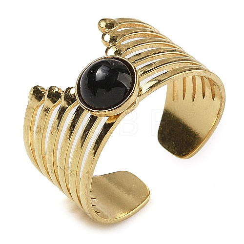 Natural Dyed & Heated Black Agate Finger Rings RJEW-U027-02G-08-1