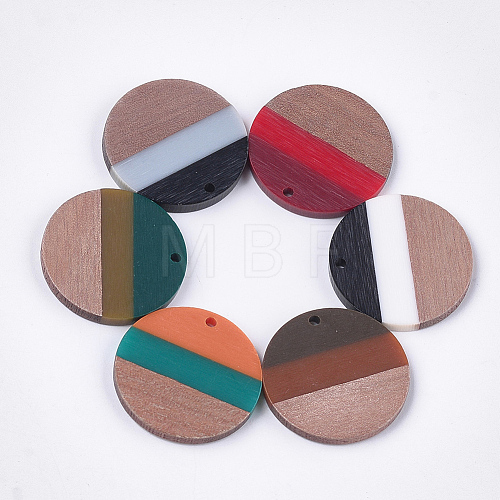 Tri-color Resin & Walnut Wood Pendants RESI-S358-78-1