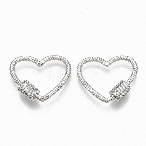 Brass Micro Pave Clear Cubic Zirconia Screw Carabiner Lock Charms ZIRC-T010-11P-1