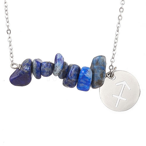 Natural Lapis Lazuli Chip & Constellation Pendant Necklaces NJEW-JN05084-09-1