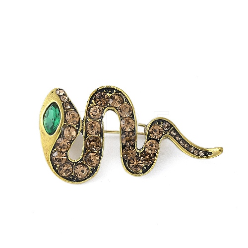 Alloy Rhinestone Snake Brooches JEWB-H028-01AG-1