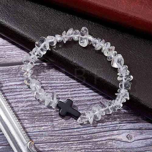 Natural Quartz Crystal Chips Stretch Bracelets for Women Men BJEW-JB11341-10-1