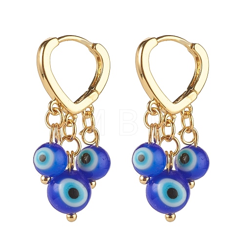 Evil Eye Lampwork Round Beads Dangle Hoop Earrings EJEW-JE04826-02-1