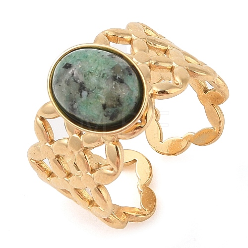 Oval Natural African Turquoise(Jasper) Finger Rings RJEW-Z057-13G-01-1