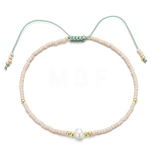 Glass Imitation Pearl & Seed Braided Bead Bracelets WO2637-01-1