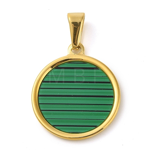 Resin Imitation Malachite Flat Round Pendants STAS-R229-13A-G-1