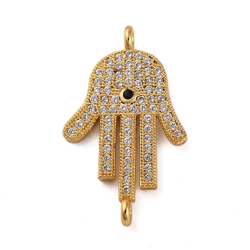 Rack Plating Brass Micro Pave Clear Cubic Zirconia Religion Hamsa Hand Connector Charms KK-Z070-11G-1