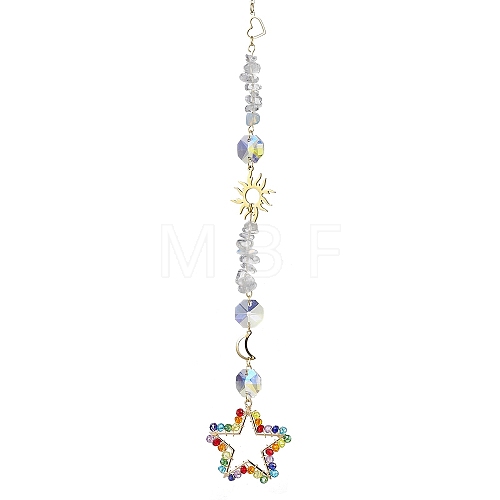 Glass Beads Wrapped Star Hanging Ornaments HJEW-JM01652-1