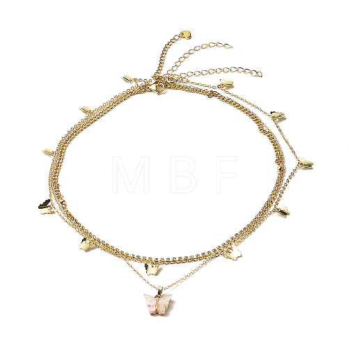 Butterfly Resin & Alloy Pendant Necklaces Set for Girl Women NJEW-JN03671-1