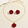 Elegant Iron Resin Rose Flower Stud Earrings & Pendant Necklaces Sets for Women ZC5626-5