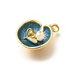 Brass Teal Enamel Leaf Pendants KK-K398-13G-2