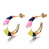 Brass Enamel Half Hoop Earrings EJEW-S210-017-NR-4