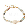 Ocean Dyed Synthetic Turquoise Turtle & Natural Flower Amazonite Round Beaded Anklets AJEW-TA00063-1
