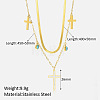 304 Stainless Steel & Clear Cubic Zirconia & Synthetic Turquoise Double Layer Necklaces FS-WG7985A-09-1