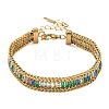 304 Stainless Steel & Glass Wheat Chain Double Layers Bracelets for Women BJEW-F540-08G-04-4