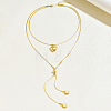 Minimalist European Style Stainless Steel & Alloy Heart Pendant Snake Chain Y-Shaped Double Layer Necklace for Women Daily Wear Gift ZC6698-1-1