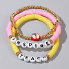 Teachers' Day Plastic Letter Inspire Teach Polymer Clay Heishi Beaded Stretch Bracelet Sets IE3330-4-1