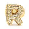 Brass Micro Pave Clear Cubic Zirconia Letter Open Cuff Ring for Women RJEW-M173-01G-R-2