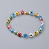 Handmade Evil Eye Lampwork Flat Round Beads Stretch Bracelets BJEW-JB05005-01-1