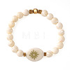 Round Natural Shell & Synthetic Non-magnetic Iron Hematite Beads Stretch Bracelets RD2140-5